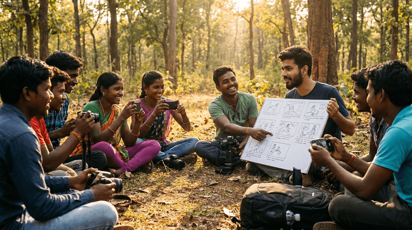 Youth learning filmmaking in a CICADA workshop